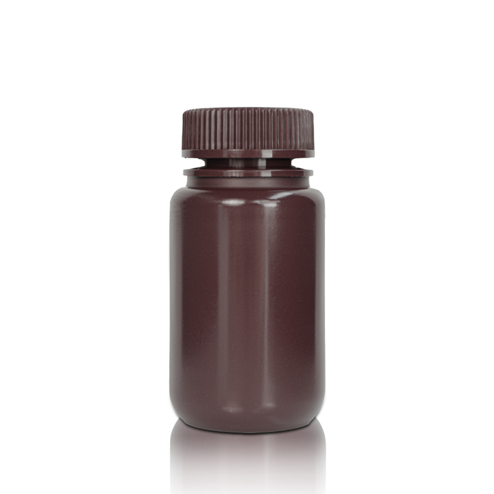 125mL HDPE Reagent Bottle and Cap. Wide Mouth. Amber. Non-Sterile 25 pieces/bag. 10bags/carton