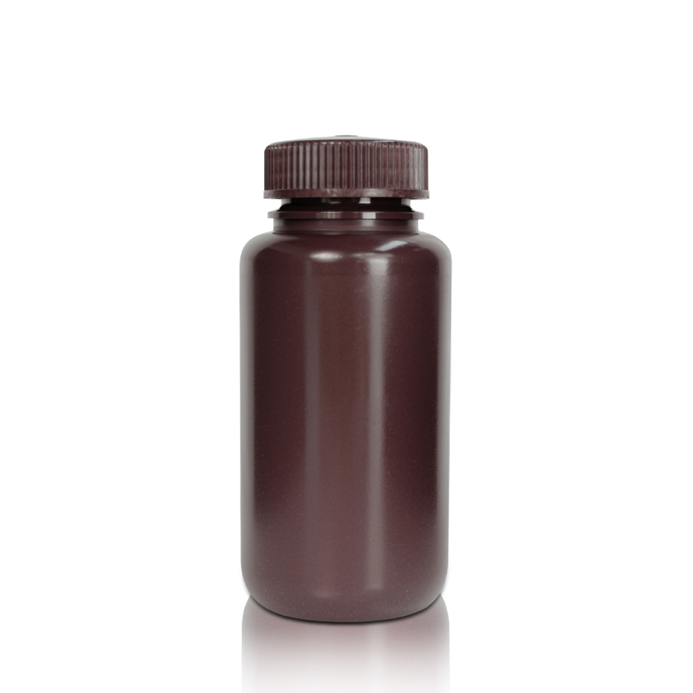 500mL HDPE Reagent Bottle and Cap. Wide Mouth. Amber. Non-Sterile 10 pieces/bag. 10bags/carton