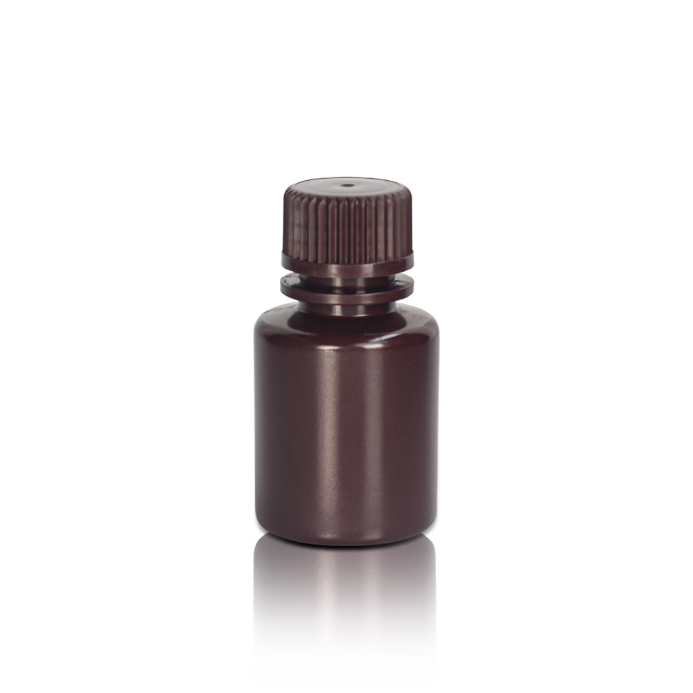 30mL HDPE Reagent Bottle and Cap. Narrow Mouth. Amber. Non-Sterile 100 pieces/bag. 10bags/carton