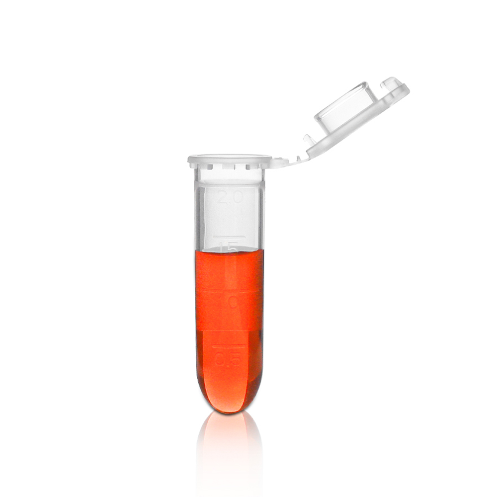 2.0mL Microcentrifuge Tube with Attached Lock Cap. Round Bottom. Graduated. Clear. Non-Sterile 500 pcs/bag. 