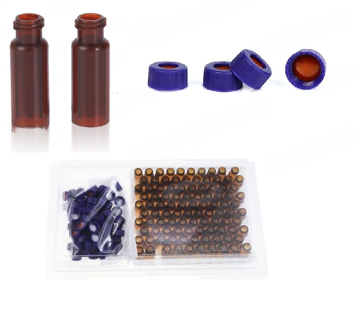 Rose 0.3 mL 11 mm Snap Top Amber Micro Vial, 12x32mm with Clear 11mm Open Top Snap Cap with Polyimide/Red Silicone Septa 1mm Thick. Pk/100