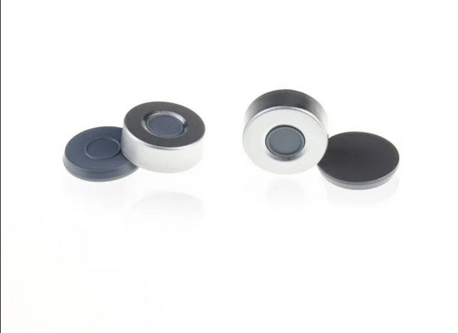 Rose 20.2mm Open Top Aluminum Crimp Cap (pressure release) with Natural PTFE/White Septa 3mm Thick. 100pcs/pk.