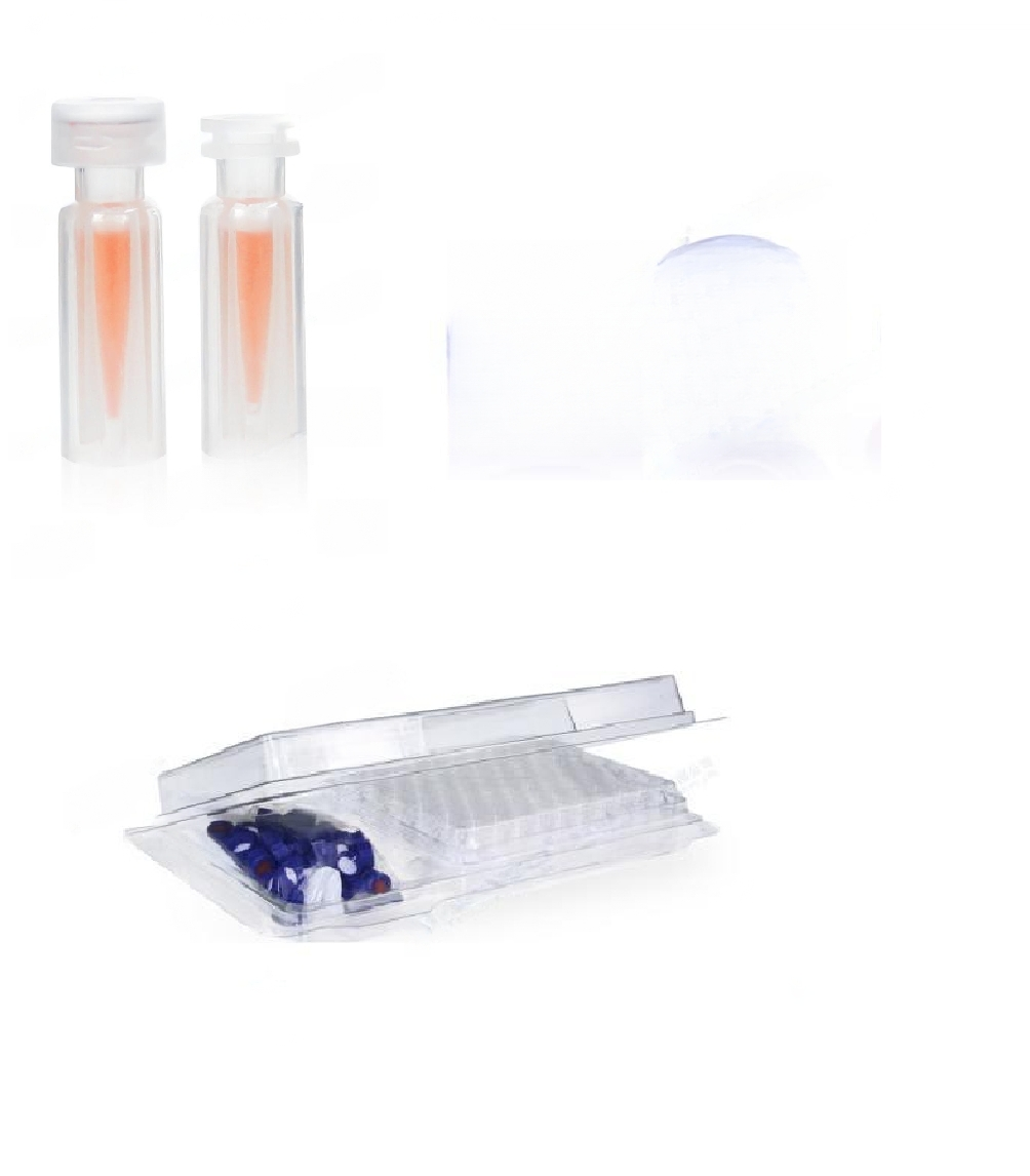 Rose 0.3 mL 9-425 Amber Micro Screw Cap Vial with Blue Open Top Ribbed Screw Cap with 9 mm Septa – Polyimide/Red Silicone 1mm Thick. Pk/100