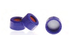 Rose Blue 9-425 Open Top Ribbed Screw Cap with 9mm White PTFE/Red Silicone Septa 1mm Thick (Ultra Clean). 100pcs/pk.