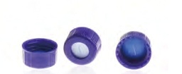 Rose Blue 9-425 Open Top Ribbed Screw Cap with 9mm Blue PTFE/White Silicone Septa 1mm Thick Pre-Slit (Ultra Clean). 100pcs/pk.