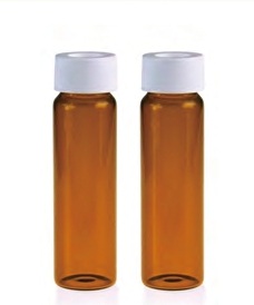 Rose 40mL Amber Glass Vial 24-400 White Open Top PP Screw Cap and Natural PTFE/White Silicone 3mm Thick Septa. Vial + Cap + Septa will be pre-assembled together. 72pcs/pk.