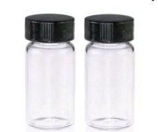 Rose 20mL Clear Glass Sample Vial 27.5x57mm. 24-400 Black Closed Top PP Cap with 22mm Natural PTFE/White Silicone Septa 1.5mm thick. Vial+Cap+Septa are pre-assembled together.100pcs/pk.