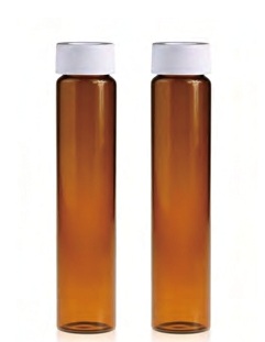 Rose 60mL Amber Glass Vial 24-400 White Open Top PP Screw Cap and Natural PTFE/White Silicone 3mm Thick Septa. Vial + Cap + Septa will be Pre-Assembled Together. 100pcs/pk.