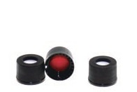 Rose Black 10-425 Open Top Screw Cap with Red PTFE/White Silicone Septa 1mm Thick. 100pcs/pk.