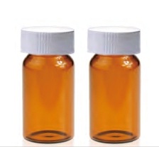 Rose 20mL Amber Glass Sample Vial 27.5x57mm. 24-400 White Closed Top PP Cap with 22mm Natural PTFE/White Silicone Septa 1.5mm thick. Vial+Cap+Septa are pre-assembled together.100pcs/pk.