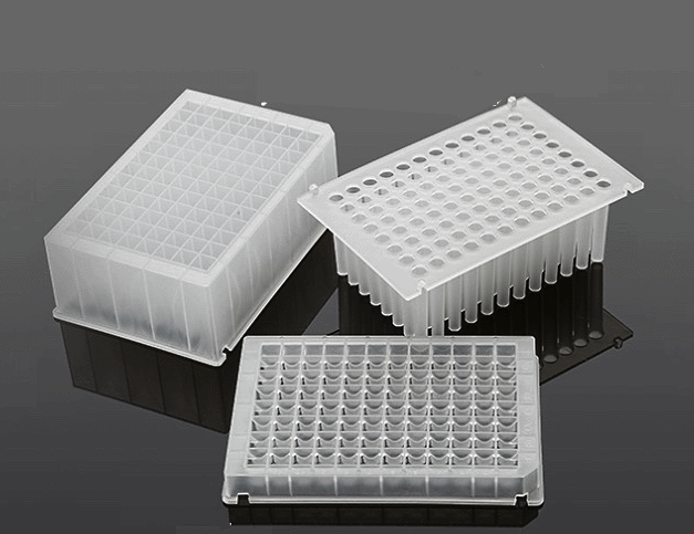 Rose Kingfisher Elution 96-Deep-Well Plate, sterile 200µL, square well, round conical bottom, natural colorpkg/50 plates (10 bags of 5)
